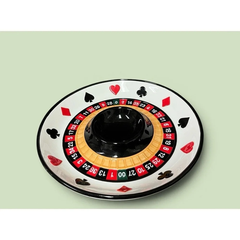 Fitz & Floyd Essentials Game Night Chip & Dip Vegetable Platter Bowl Roulette